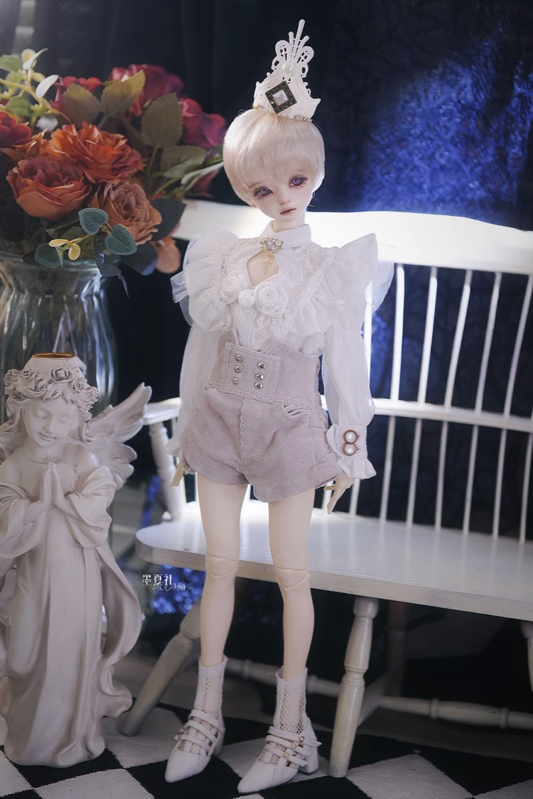 【40cm】 DOLK SELECT / 欧州ヴィンテージ上下セット（ホワイト/グレージュ）