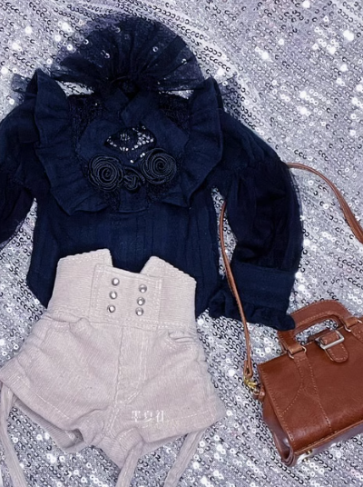 【40cm】 DOLK SELECT / 欧州ヴィンテージ上下セット（ブラック/グレージュ）