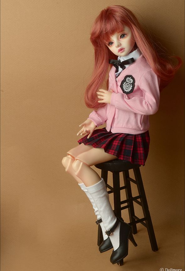 【40cm】 DOLL MORE / MSD - Petit School Uniform For Girl Set (Pink & Red Check)