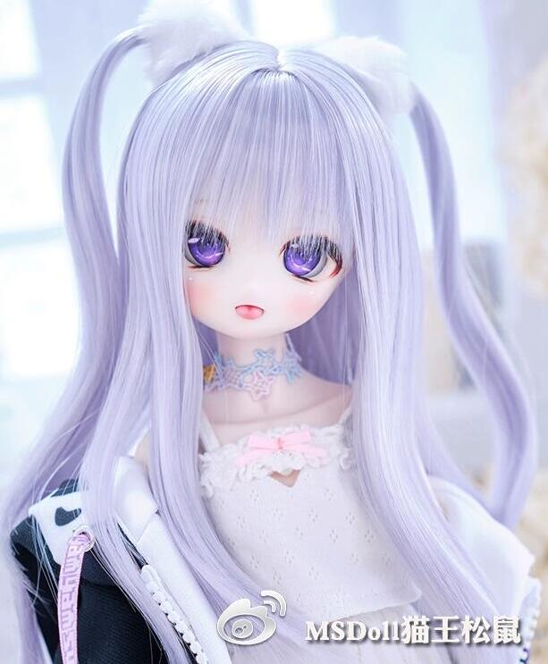 【8-9inch】 MS DOLL / Long curly hair with twintails -ライトパープル
