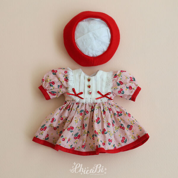 【30cm】 ChicaBi  / [Bebe]Cherry parfait-Dress（Pink）