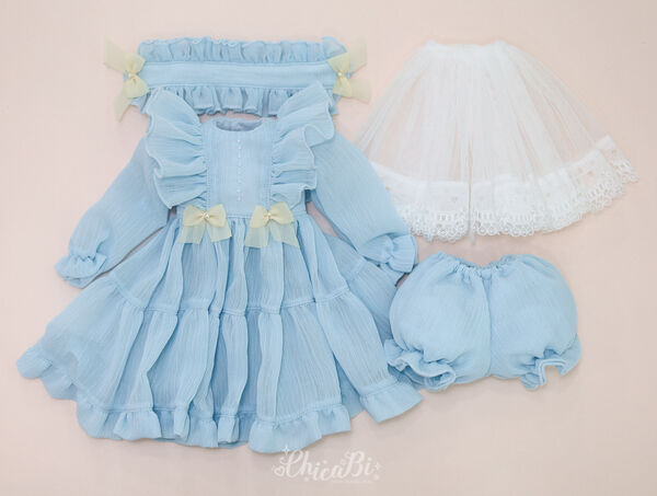 【40cm】 ChicaBi / [Mini] Adorable chiffon dress (Sky blue)