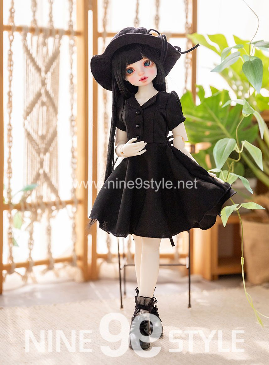 【40cm】 NINE9 STYLE / [MSD]Open collar flare one-piece (Black)