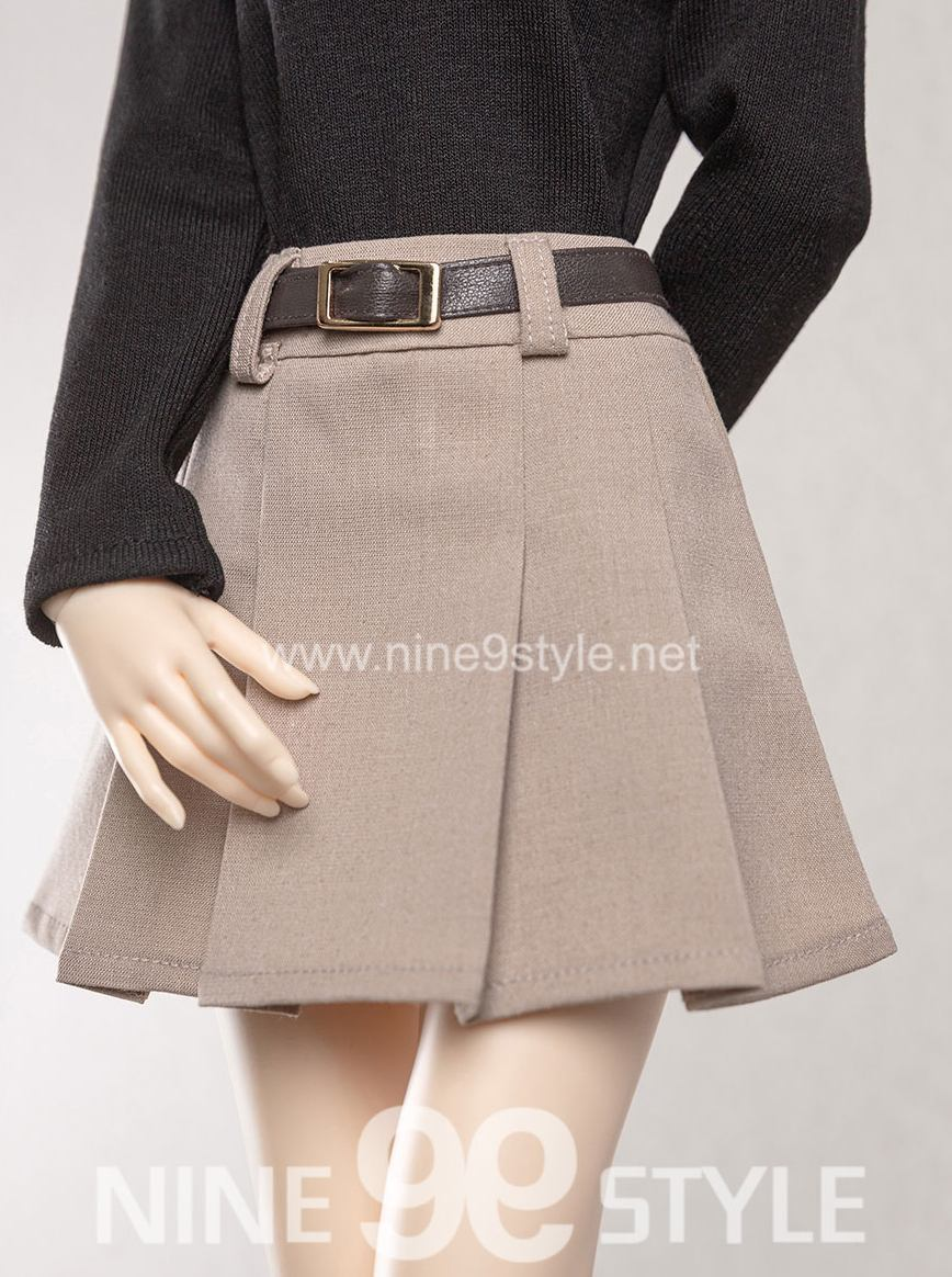 【60cm】 NINE9 STYLE / [SDG]Leather belt pleated skirt(Beige)