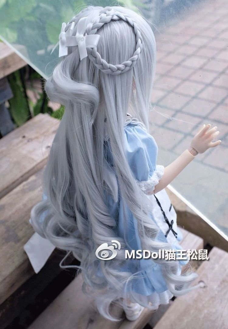 【6-7inch】 MSDoll / Donut Long Curly Hair -Light Gray