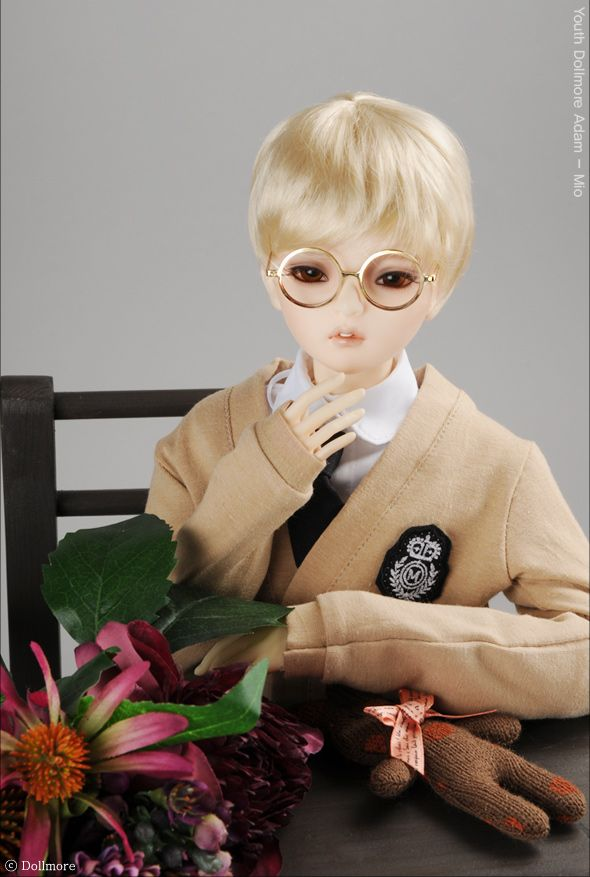 【60cm】 DOLL MORE / SD - Round Steel Lensless Frames Glasses (Gold)
